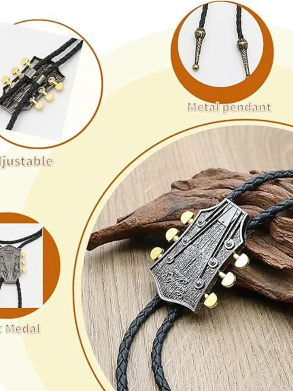 Guitar Bolo Tie For Men Country Music Lover Concert Western‎ Cowboy Tie